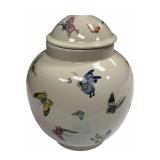 Beautiful Hand Painted Butterflies 8" X 12" Ginger Urn Vase