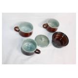 Set of 3 Stoneware Cups and Covered Bowl