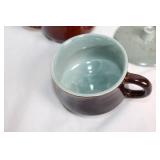 Set of 3 Stoneware Cups and Covered Bowl