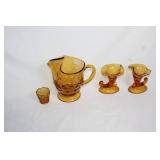 Set of Vintage Amber Glass Pitcher with Vases and Decorative Piece