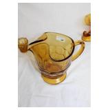 Set of Vintage Amber Glass Pitcher with Vases and Decorative Piece