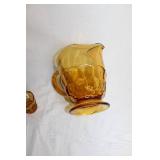 Set of Vintage Amber Glass Pitcher with Vases and Decorative Piece
