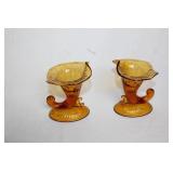 Set of Vintage Amber Glass Pitcher with Vases and Decorative Piece