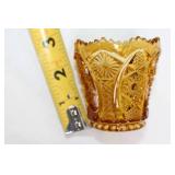 Set of Vintage Amber Glass Pitcher with Vases and Decorative Piece