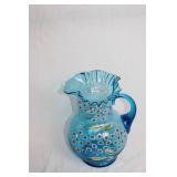 Blue Enamel Hand-Painted Lemonade Water Pitcher