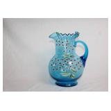 Blue Enamel Hand-Painted Lemonade Water Pitcher