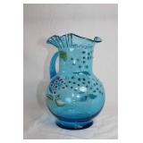 Blue Enamel Hand-Painted Lemonade Water Pitcher