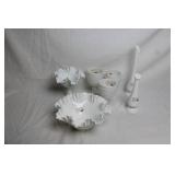 Set of Fenton Milk Glass Hobnail Vases and Bowls