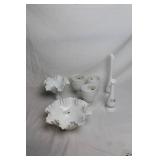 Set of Fenton Milk Glass Hobnail Vases and Bowls