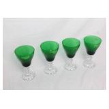 Set of 4 Fostoria Colonial Dame Green Glass Water Goblets