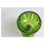 Vintage Green Pressed Glass Compote with Scalloped Edge