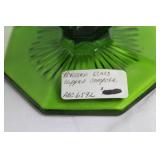 Vintage Green Pressed Glass Compote with Scalloped Edge