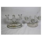 Pair of Vintage Rock Crystal 2-Lite Glass Candelabras