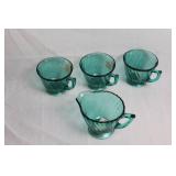 Set of 4 Swirl Ultramarine Glass Cups and Creamer