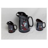 Set of 3 Matching Ceramic Pitchers with Red Rooster Design