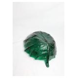 Green Glass Leaf-Shaped Decorative Bowl