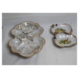 Decorative Porcelain Dishes with Floral and Gold Accents - Set of 3