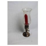 Sterling Candlestick with Glass Shade and Red Candle