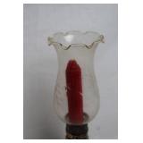 Sterling Candlestick with Glass Shade and Red Candle