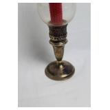 Sterling Candlestick with Glass Shade and Red Candle