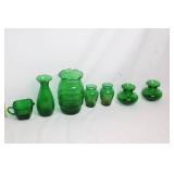 Collection of 7 Vintage Green Glass Vases