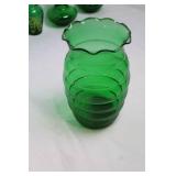 Collection of 7 Vintage Green Glass Vases