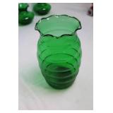 Collection of 7 Vintage Green Glass Vases