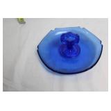 Set of Antique Cobalt Blue Depression Glass Plates and Sugar Bowl