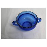 Set of Antique Cobalt Blue Depression Glass Plates and Sugar Bowl