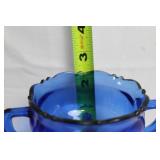 Set of Antique Cobalt Blue Depression Glass Plates and Sugar Bowl