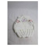 Vintage Westmoreland Milk Glass Dish with Victorian Hands and Floral Design
