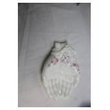 Vintage Westmoreland Milk Glass Dish with Victorian Hands and Floral Design