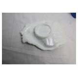 Vintage Westmoreland Milk Glass Dish with Victorian Hands and Floral Design