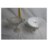 Pair of Vintage Milk Glass and Frosted Glass Compotes