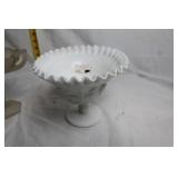 Pair of Vintage Milk Glass and Frosted Glass Compotes