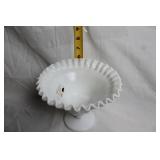 Pair of Vintage Milk Glass and Frosted Glass Compotes