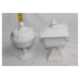 Pair of Milk Glass Candy Dishes with Lids