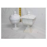 Pair of Milk Glass Candy Dishes with Lids