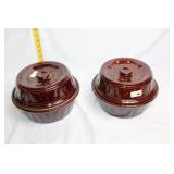 Pair of Vintage Brown Glazed Ceramic Casserole Dishes with Lids