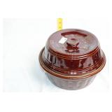 Pair of Vintage Brown Glazed Ceramic Casserole Dishes with Lids