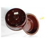 Pair of Vintage Brown Glazed Ceramic Casserole Dishes with Lids