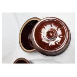 Pair of Vintage Brown Glazed Ceramic Casserole Dishes with Lids