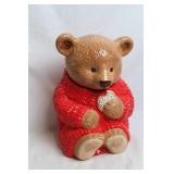 Ceramic Bear Cookie Jar with Red Sweater