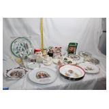 Collection of Vintage and Christmas-Themed Decorative Plates and Serveware