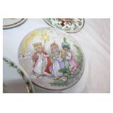 Collection of Vintage and Christmas-Themed Decorative Plates and Serveware