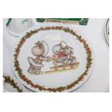 Collection of Vintage and Christmas-Themed Decorative Plates and Serveware