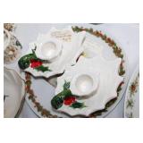 Collection of Vintage and Christmas-Themed Decorative Plates and Serveware