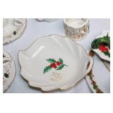 Collection of Vintage and Christmas-Themed Decorative Plates and Serveware