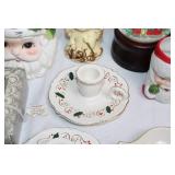 Collection of Vintage and Christmas-Themed Decorative Plates and Serveware