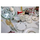 Collection of Vintage and Christmas-Themed Decorative Plates and Serveware
